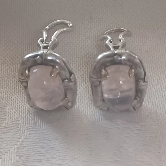 John Hardy Bamboo Rose Quartz Earrings, SS & 18k Gold - Picture 5 of 10